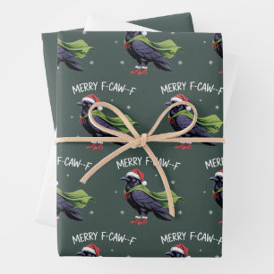 Fröhlicher F-Caw-F Rabe Lustiges Weihnachten Krähe Geschenkpapier Set