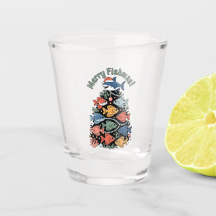 Fröhlicher Fisch-Weihnachten Weihnachtsbaum Fisch Schnapsglas