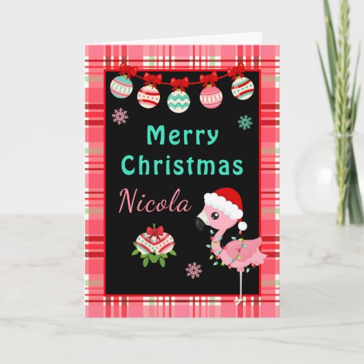 Fröhlicher Flamingo Frohe Weihnachten mit Namen (Vorderseite)