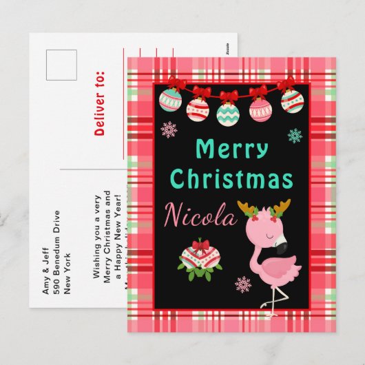 Fröhlicher Flamingo Frohe Weihnachten mit Namen (Vorne/Hinten)