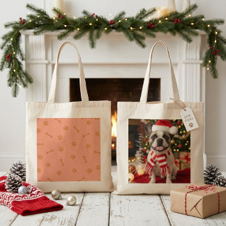 Fröhlicher Französischer Bulldogge Weihnachtsmann Tragetasche