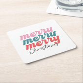 fröhlicher, fröhlicher Weihnachten mehrfarbiger Sc Rechteckiger Pappuntersetzer (angewinkelt)