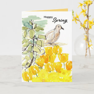 Fröhlicher Frühling Taubenbaum Gelbe Wildblumen Karte