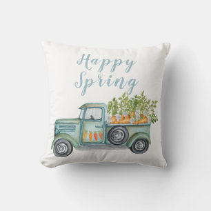 Fröhlicher Frühling Vintage Blau Grüne LKW Wurfkis Kissen