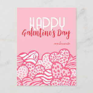 Fröhlicher Galentine Blush Rosa Tierdruck Herz Nam Feiertagspostkarte