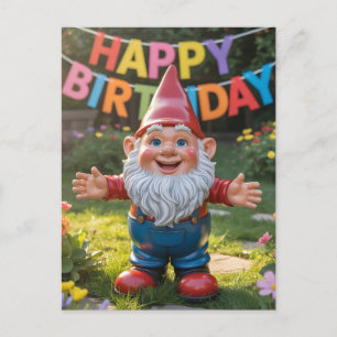 Fröhlicher Gartenzwerg mit "Alles Gute zum Geburts Feiertagspostkarte