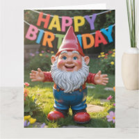 Fröhlicher Gartenzwerg mit "Alles Gute zum Geburts