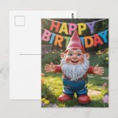 Fröhlicher Gartenzwerg mit "Alles Gute zum Geburts Postkarte (Vorne/Hinten)
