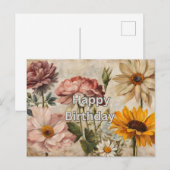 Fröhlicher Geburtstag blühende Sommerferien-Blume Postkarte (Vorne/Hinten)