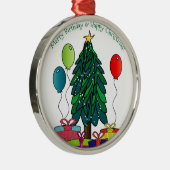 Fröhlicher Geburtstag, Frohe Weihnachten! Silbernes Ornament (Rechts)