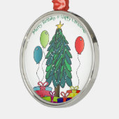 Fröhlicher Geburtstag, Frohe Weihnachten! Silbernes Ornament (Links)