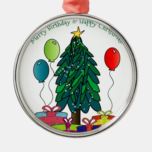 Fröhlicher Geburtstag, Frohe Weihnachten! Silbernes Ornament (Vorne)