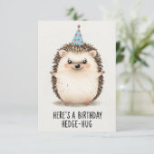 Fröhlicher Geburtstag Igel Umarmung mit Party Hat Karte (Stehend Vorderseite)