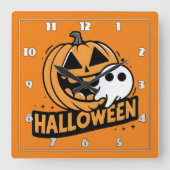 Fröhlicher Geist am Kürbis Quadratische Wanduhr (Vorderseite)