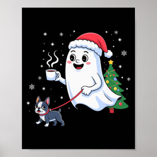 Fröhlicher Geist, der Boston Terrier Hund Weihnach Poster