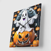 Fröhlicher Geist unter Kürbis zu Halloween Quadratische Wanduhr (Winkel)