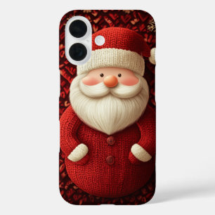 Fröhlicher gestrickter Weihnachtsmann  roter Pullo iPhone 16 Hülle