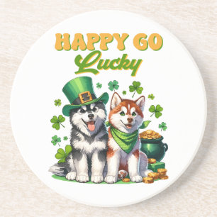 Fröhlicher Glückspilz Süßer Husky St. Patricks Tag Getränkeuntersetzer