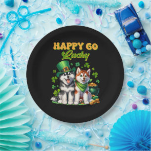 Fröhlicher Glückspilz Süßer Husky St. Patricks Tag Pappteller