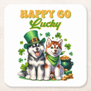Fröhlicher Glückspilz Süßer Husky St. Patricks Tag Rechteckiger Pappuntersetzer