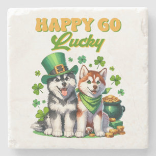 Fröhlicher Glückspilz Süßer Husky St. Patricks Tag Steinuntersetzer