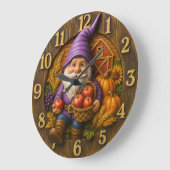 Fröhlicher Gnom mit Apfelkorb Ernte Große Wanduhr (Winkel)