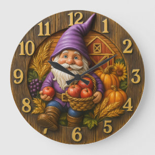 Fröhlicher Gnom mit Apfelkorb Ernte Große Wanduhr