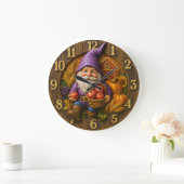 Fröhlicher Gnom mit Apfelkorb Ernte Große Wanduhr (Zuhause)
