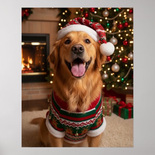 Fröhlicher Golden Retriever Hund in kuscheligem Pu Poster (Vorne)