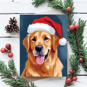 Fröhlicher Golden Retriever   Weihnachtshund mit S Feiertagspostkarte