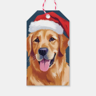 Fröhlicher Golden Retriever   Weihnachtshund mit W Geschenkanhänger