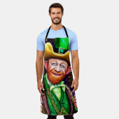 Fröhlicher grüner Kobold mit Kleeblatt Pipes Schürze (Getragen)