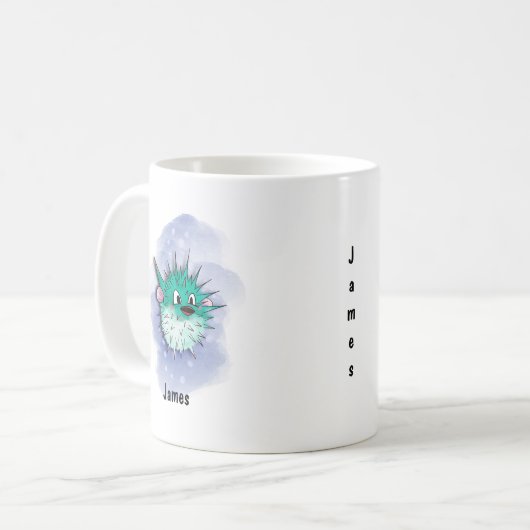 Fröhlicher grüner Kugelfisch Kaffeetasse (Vorderseite Links)