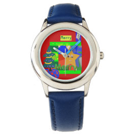 Fröhlicher grüner Name auf rotem Weihnachten Armbanduhr