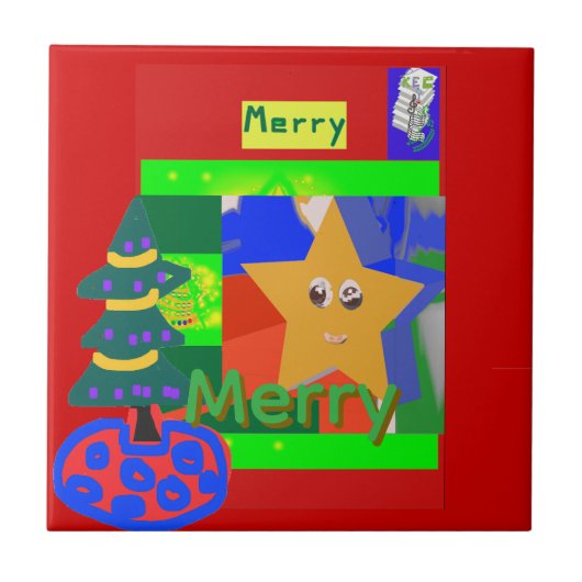 Fröhlicher grüner Name auf rotem Weihnachten Fliese (Vorderseite)