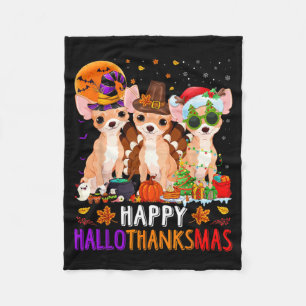 Fröhlicher Hallothanksmas Chihuahua Hund Halloween Fleecedecke