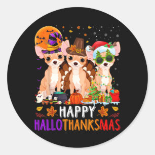 Fröhlicher Hallothanksmas Chihuahua Hund Halloween Runder Aufkleber