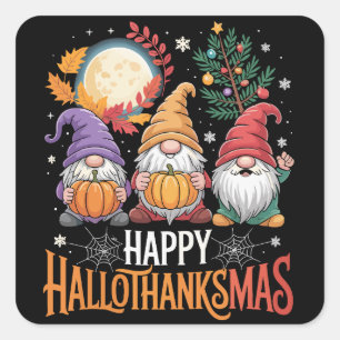 Fröhlicher Hallothanksmas Gnome Liebhaber Hallowee Quadratischer Aufkleber