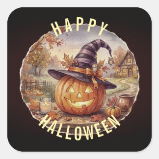 Fröhlicher Halloween-Aufkleber - Vintage-Kürbis Quadratischer Aufkleber