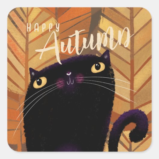 Fröhlicher Halloween Black Cat Herbst Fall Quadratischer Aufkleber (Vorderseite)