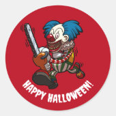 Fröhlicher Halloween farbenfroher Chainsaw Clown-C Runder Aufkleber (Vorderseite)