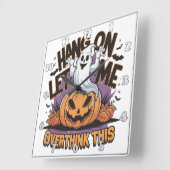 Fröhlicher Halloween-Geist auf einem geschnitzten Quadratische Wanduhr (Winkel)