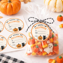 Fröhlicher Halloween-Geist-Kürbis-Schwarze-Katze-G
