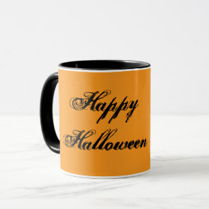 Fröhlicher Halloween-Handschrift-Becher (Orange & Tasse