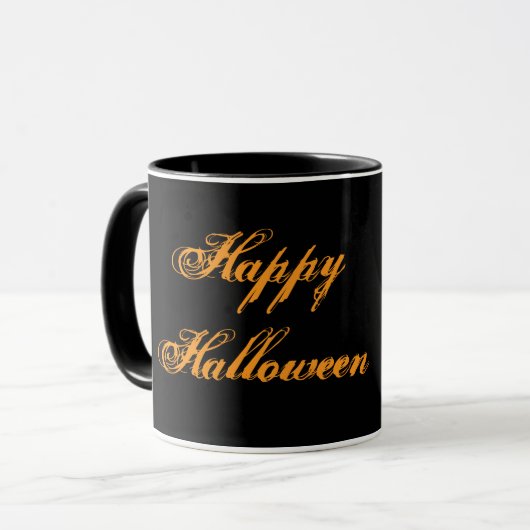 Fröhlicher Halloween-Handschrift-Becher (Schwarz & Tasse (Vorderseite Links)