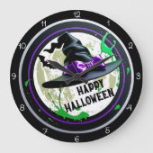 Fröhlicher Halloween Hexenhuthut Spritzer Große Wanduhr (Vorderseite)