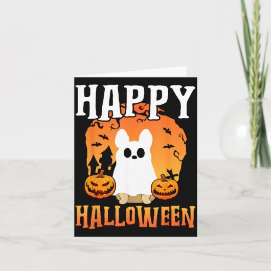 Fröhlicher Halloween-Hund-Geist Karte (Vorderseite)