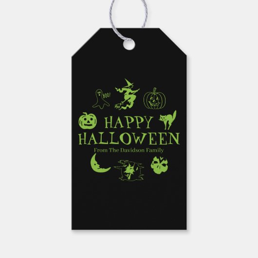 Fröhlicher Halloween-individuelle Name in schwarze Geschenkanhänger (Vorderseite)