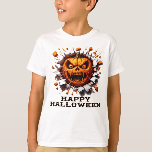 Fröhlicher Halloween-Kürbis, der durch T-Shirt (Vorderseite)