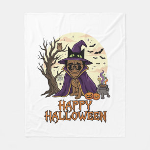 Fröhlicher Halloween-Mops-Henkerhut-Kessel-Kürbiss Fleecedecke